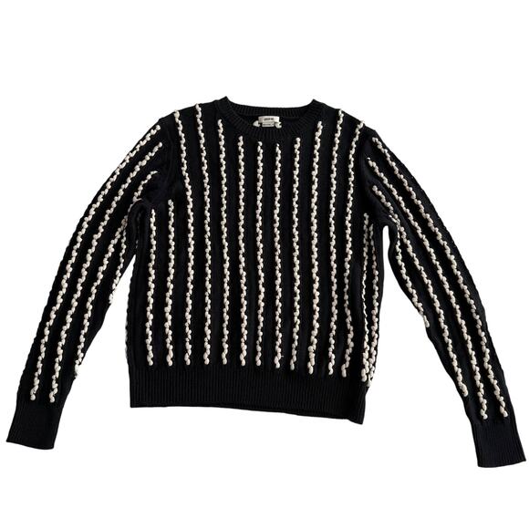 Jason Wu Two Tone Linen Cotton Woven Stripe Navy Cream Pullover Sweater M - Picture 3 of 12